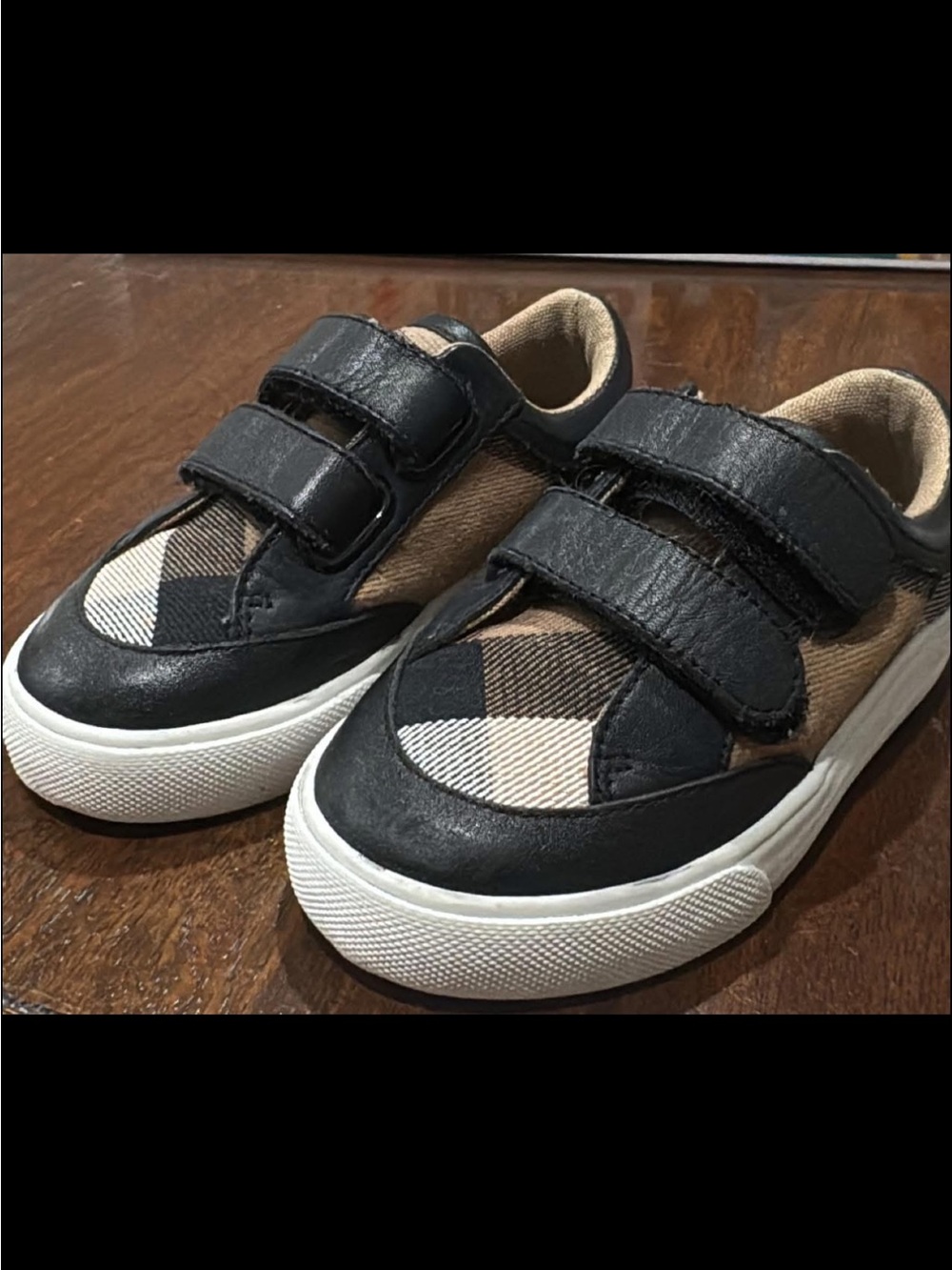 Burberry Kids Black and Brown Plaid Velcro Sneakers